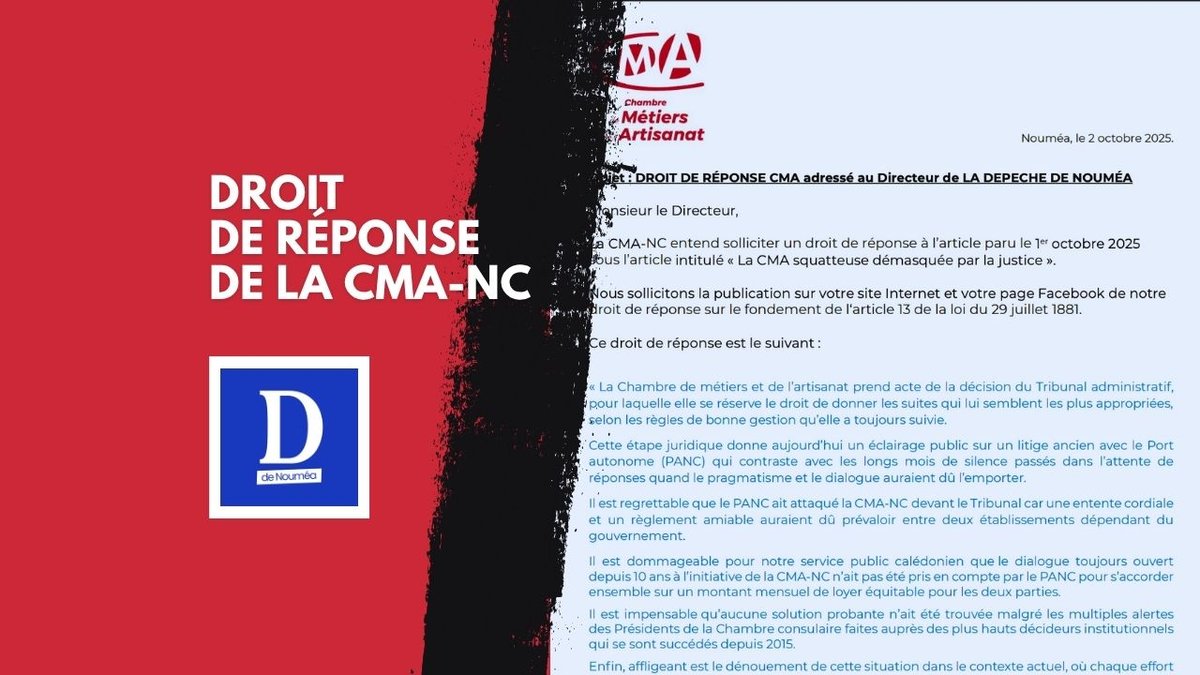 Droit de Réponse de la CMA-NC