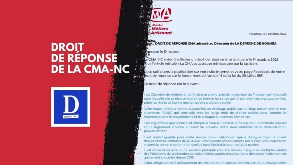 Droit de Réponse de la CMA-NC
